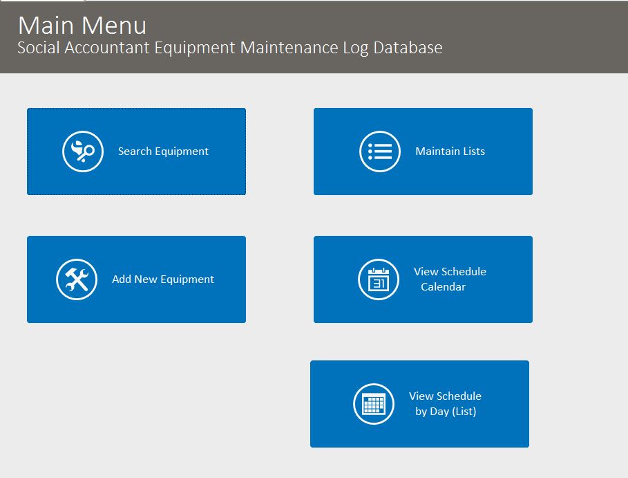 Social Accountant Equipment Maintenance Log Tracking Template | Equipment Database